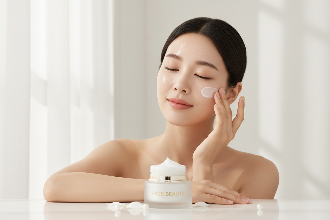 A korean women that apply a cream on face that name is fass beauty cream

